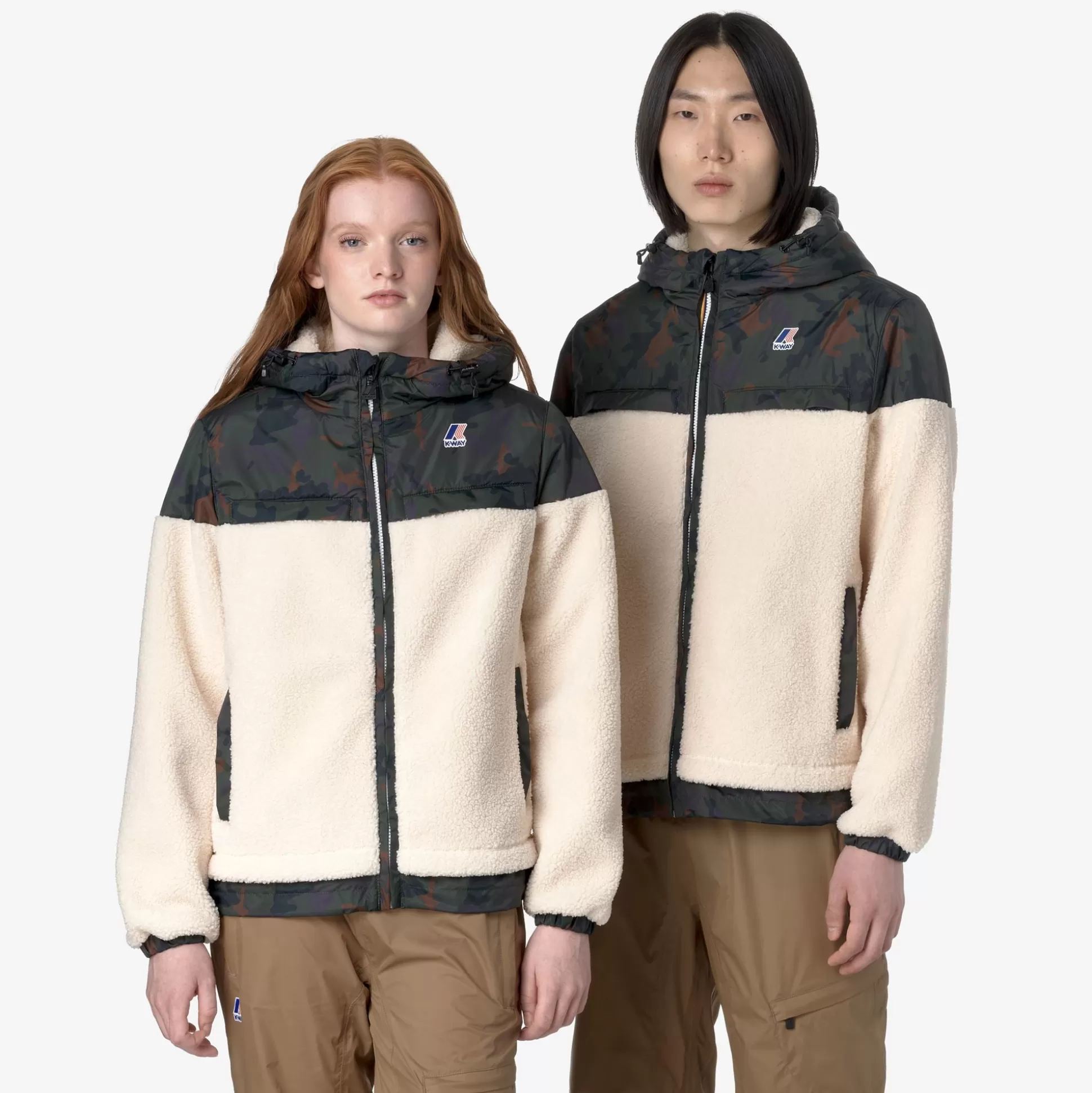 Outlet K-Way LE VRAI 3.0 JILDAZ ORSETTO Ecru-camogreenblack